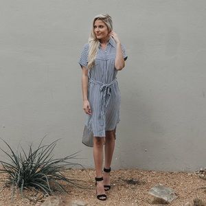 LAST ONE! Striped Buttondown Midi Dress - Blue